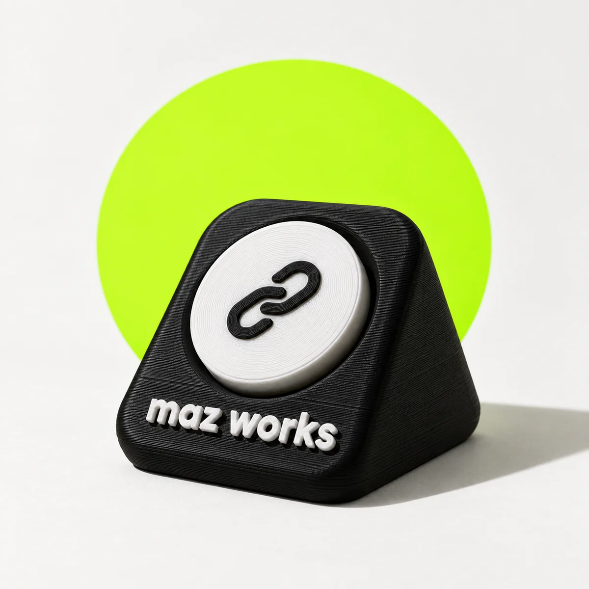 Concept render of one rounded black Touch stand with one removable white tap disc